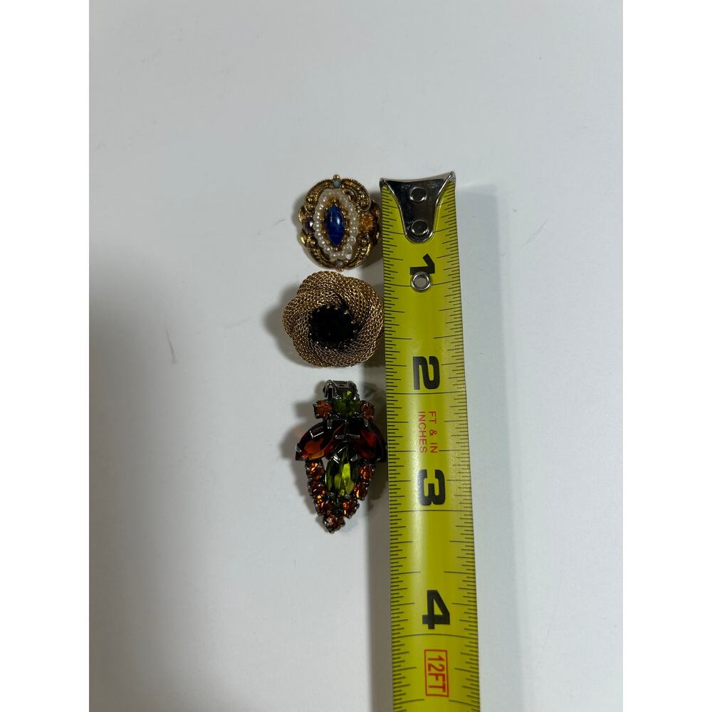 VINTAGE SINGLE CLIP EARRING LOT Gold Tone Mesh Blue Cabochon Rhinestone Leaf